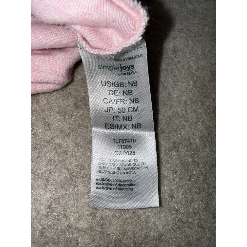 Carters Simple Joys Baby Girl Newborn Pink Gown Long Sleeve Bunny
